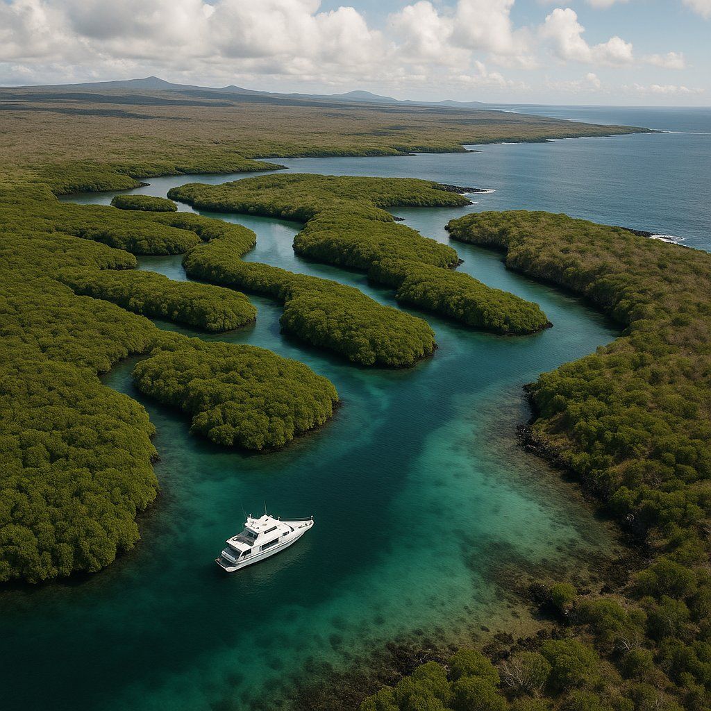 Black Turtle Cove, Santa Cruz, Galapagos Cruise Port - overhead view of the Black Turtle Cove itinerary stop located in the Galapagos cruising region