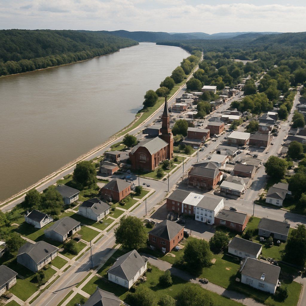 Brandenburg, Kentucky Cruise Port - overhead view of the Brandenburg itinerary stop located in the River Cruises - United States cruising region