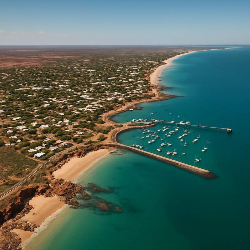Broome, Australia Cruise Port - overhead view of the Broome itinerary stop located in the South Pacific - Australia cruising region