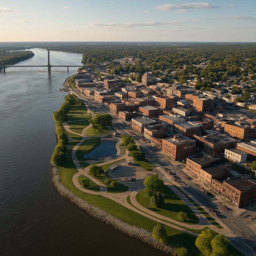 Burlington, Iowa Cruise Port - overhead view of the Burlington itinerary stop located in the River Cruises - United States cruising region