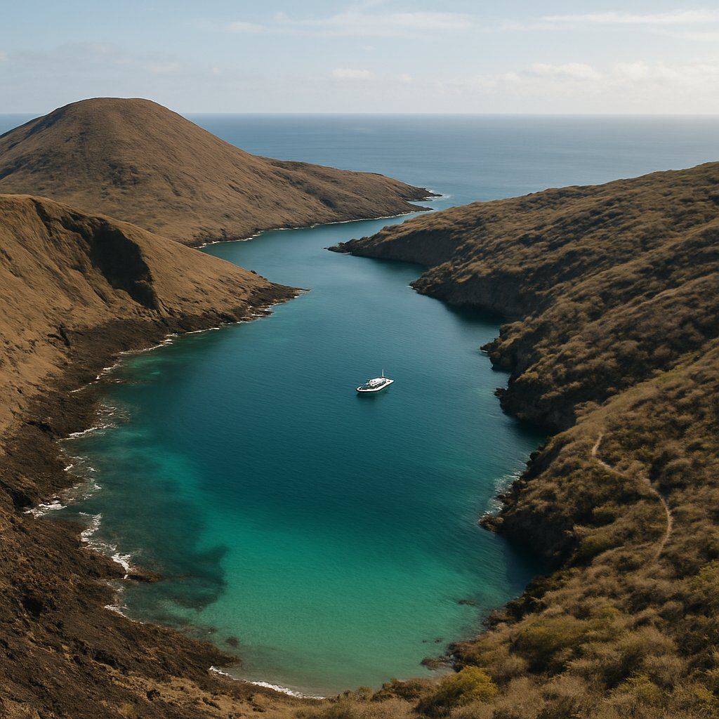 Caleta Tagus, Isabela, Galapagos Cruise Port - overhead view of the Caleta Tagus itinerary stop located in the Galapagos cruising region