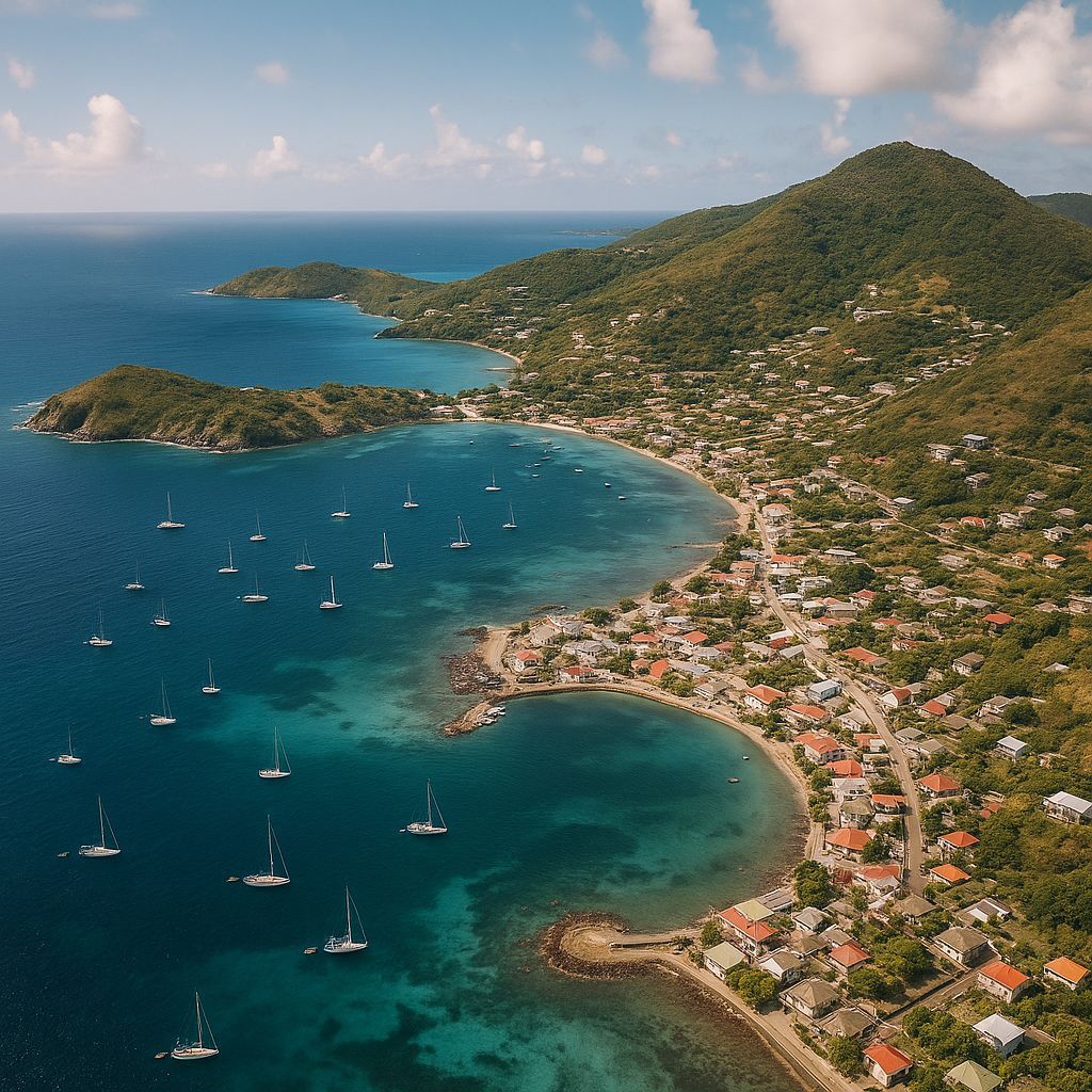 Canouan, Grenadines Cruise Port - overhead view of the Canouan itinerary stop located in the Caribbean - Southern cruising region