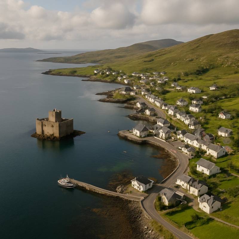 Castlebay, Isle of Barra, Scotland Cruise Port - overhead view of the Castlebay itinerary stop located in the Europe - Northern Europe cruising region