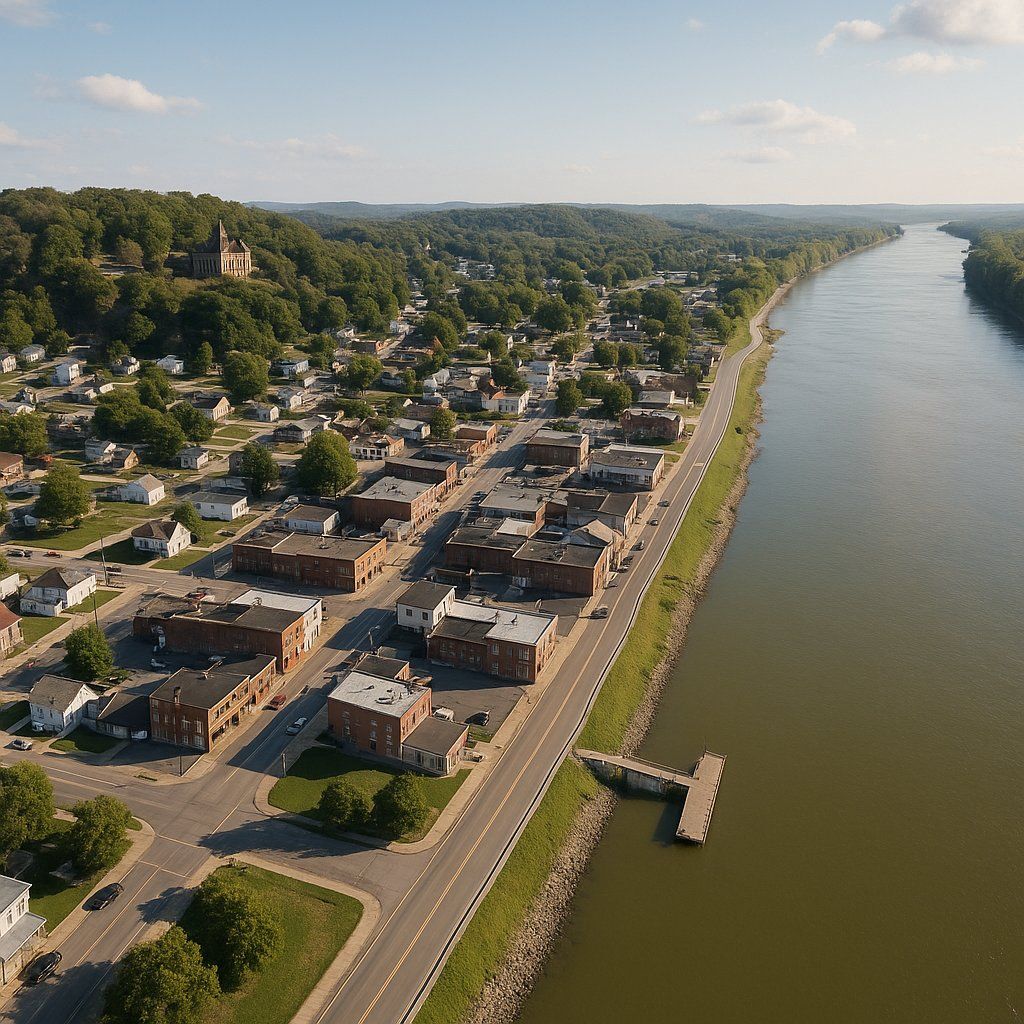 Chester, Illinois Cruise Port - overhead view of the Chester itinerary stop located in the River Cruises - United States cruising region