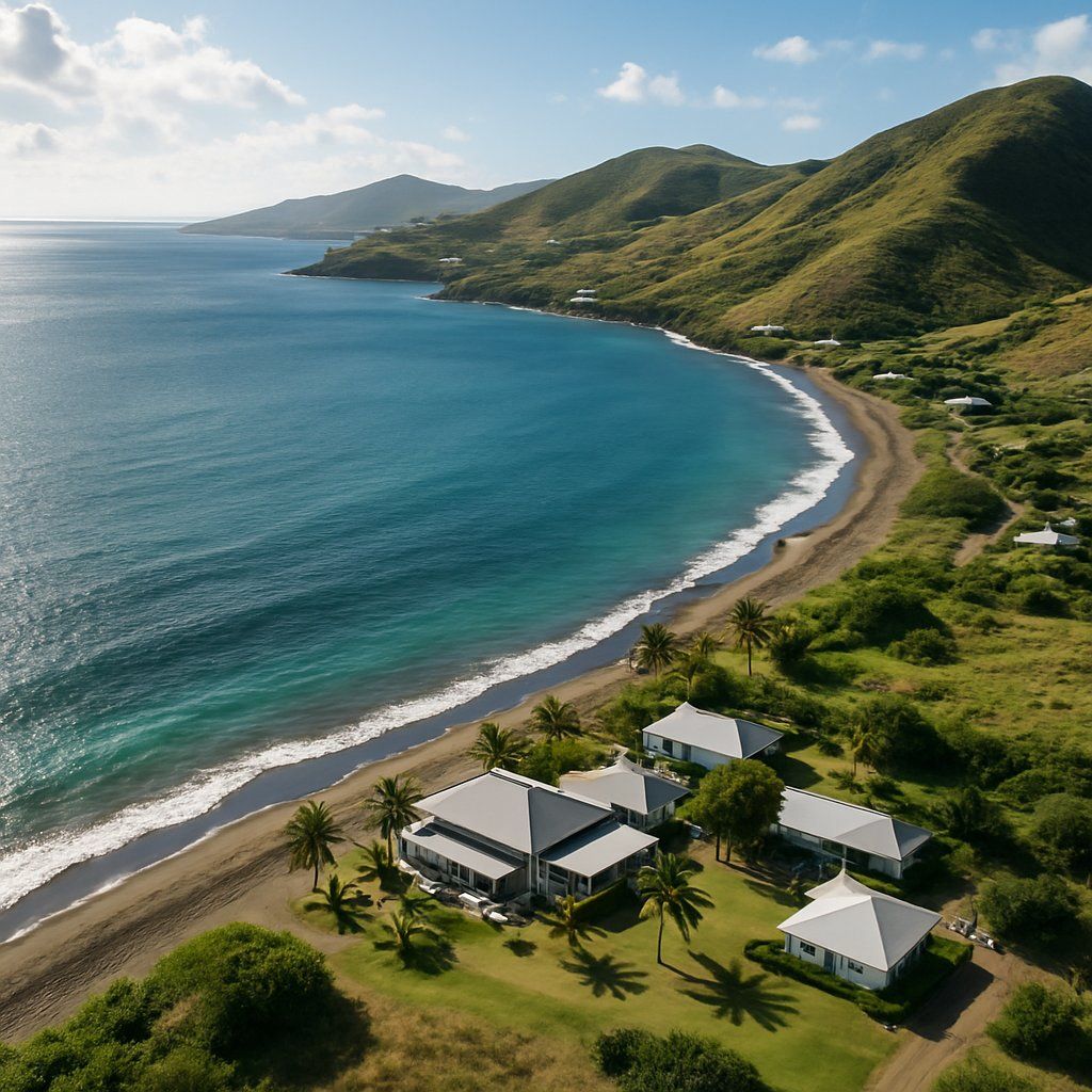 Chrishi Beach Club Cliftons St Kitts Nevis Cruise Port - overhead view of the Chrishi Beach itinerary stop located in the Caribbean - Southern cruising region