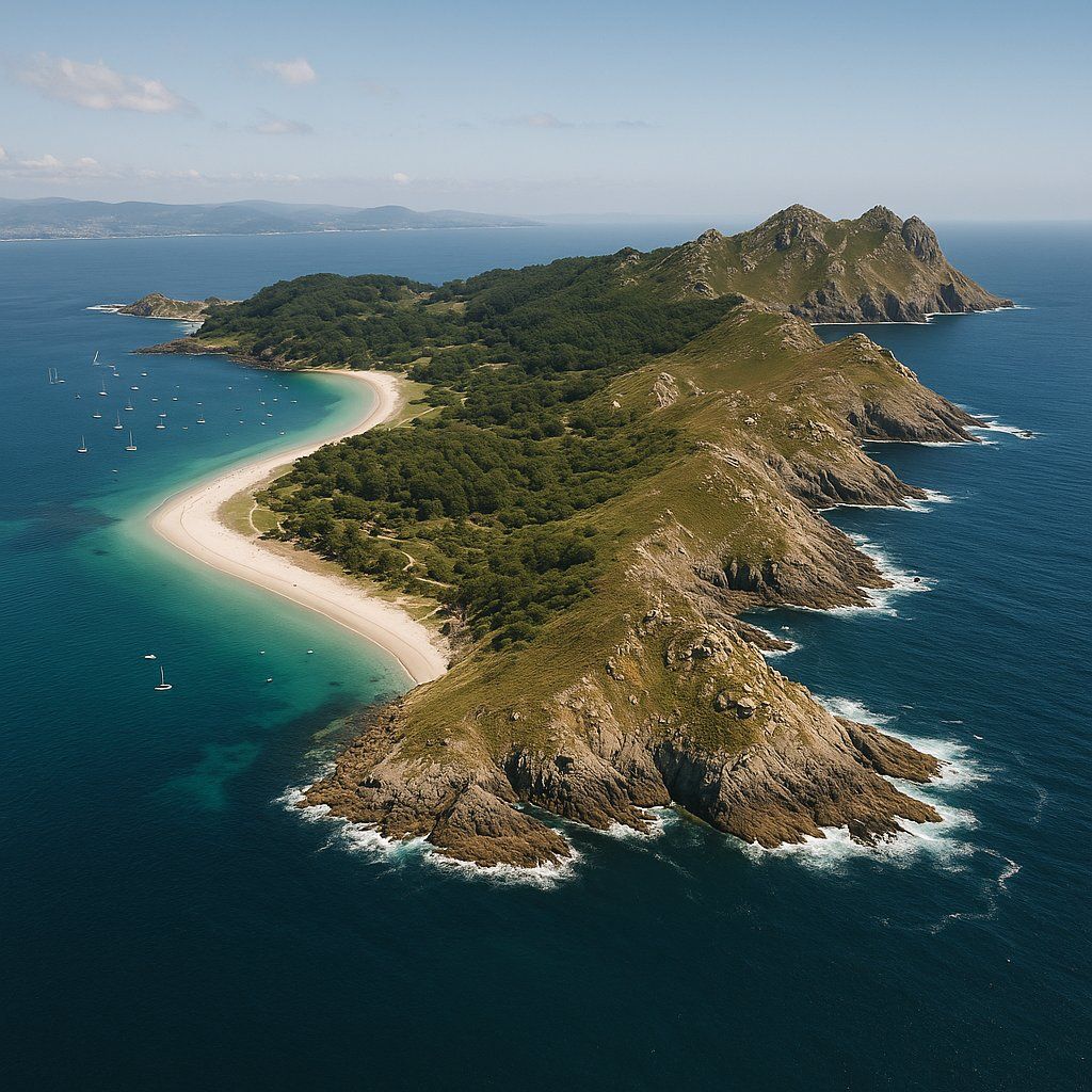 Cies Islands, Spain Cruise Port - overhead view of the Cies Islands itinerary stop located in the Europe - Western Europe cruising region