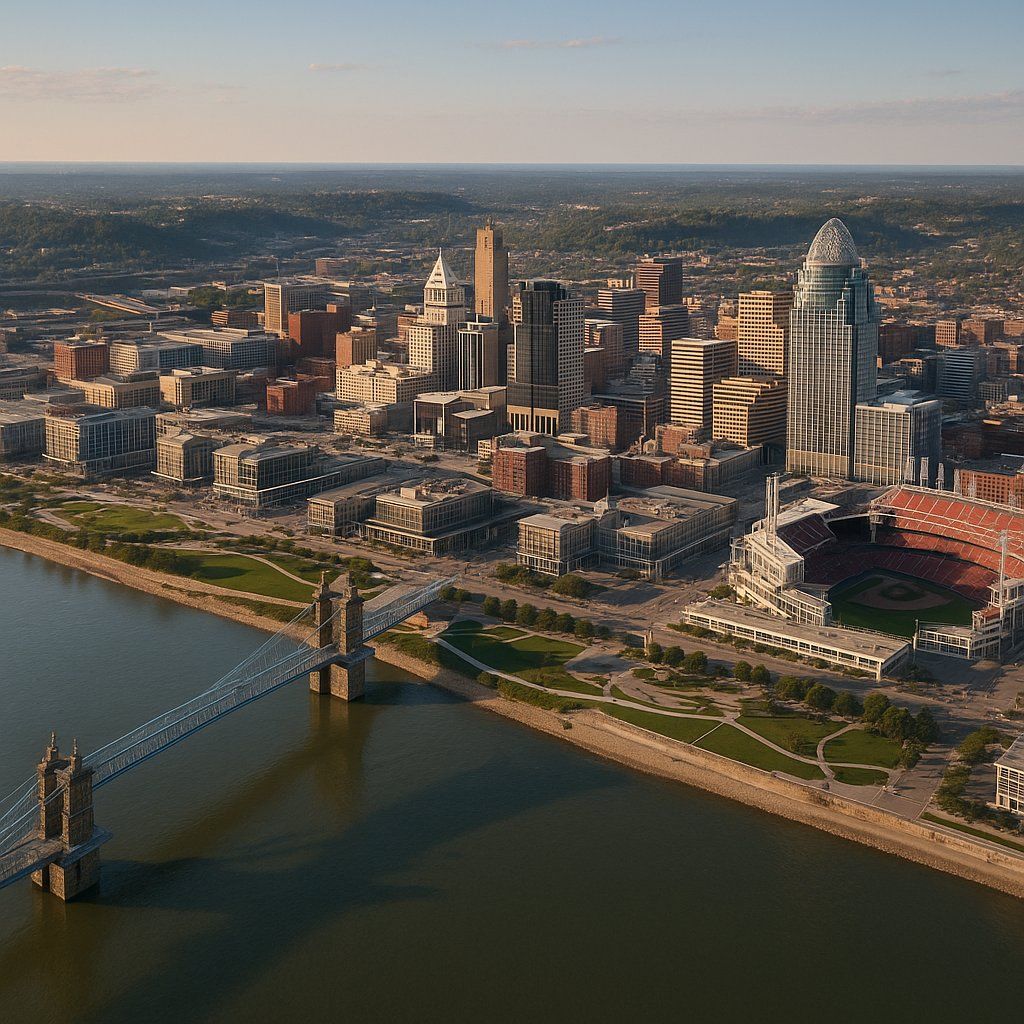 Cincinnati, Ohio Cruise Port - overhead view of the Cincinnati itinerary stop located in the River Cruises - United States cruising region