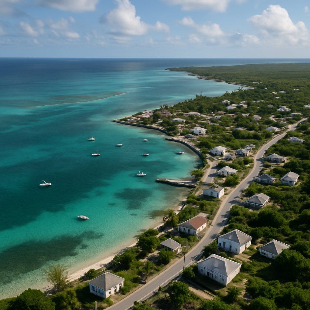 Clarence Town Long Island Bahamas Cruise Port - overhead view of the Clarence Town itinerary stop located in the Caribbean - Bahamas cruising region