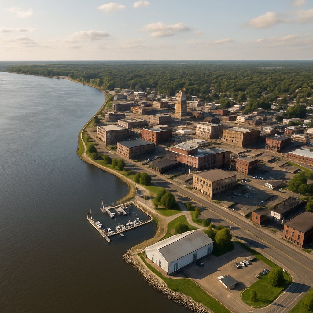 Clinton, Iowa Cruise Port - overhead view of the Clinton itinerary stop located in the River Cruises - United States cruising region