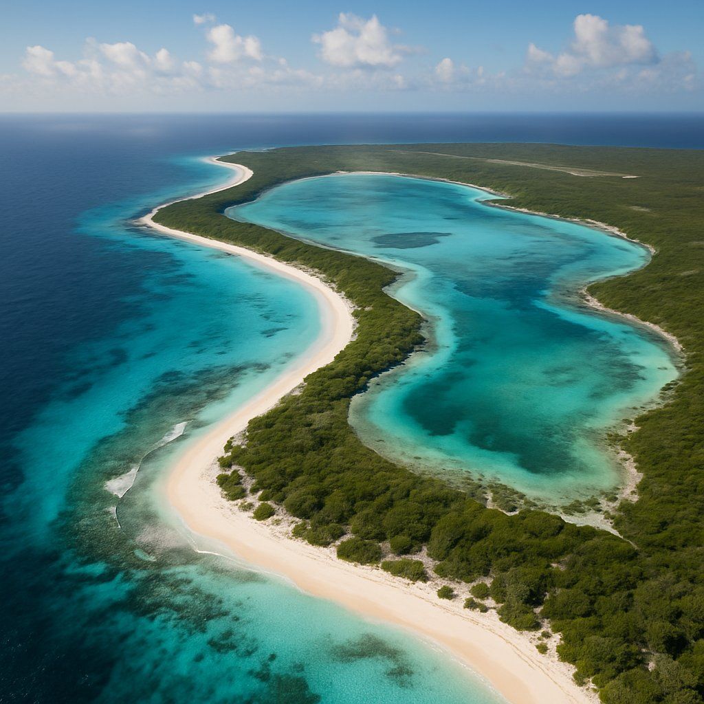 Conception Island, Bahamas Cruise Port - overhead view of the Conception Isl itinerary stop located in the Caribbean - Bahamas cruising region