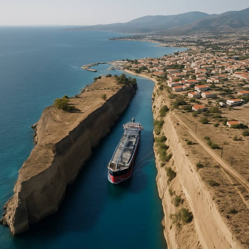 Corinth Canal Transit Cruise Port - overhead view of the Corinth Canal itinerary stop located in the Europe - Eastern Europe cruising region