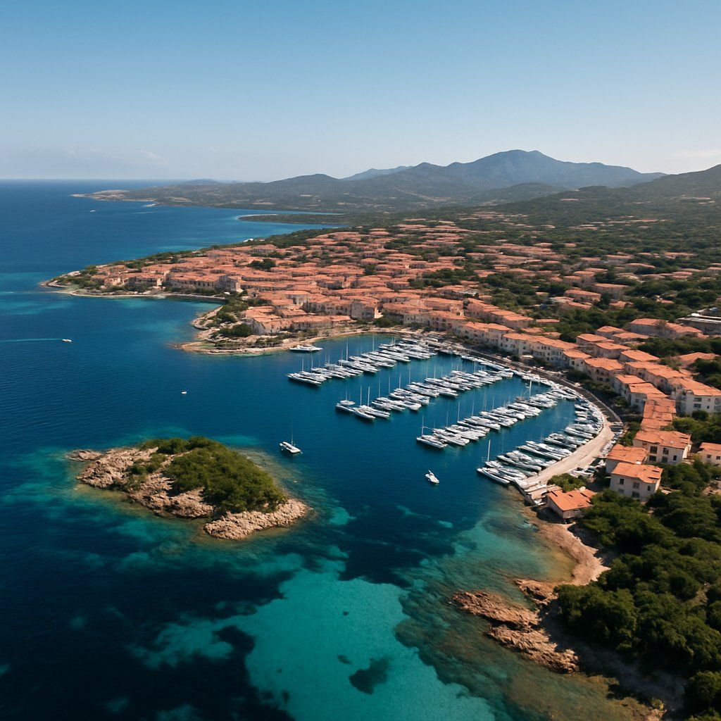 Costa Smeralda, Sardinia Cruise Port - overhead view of the Costa Smeralda itinerary stop located in the Europe - Mediterranean cruising region