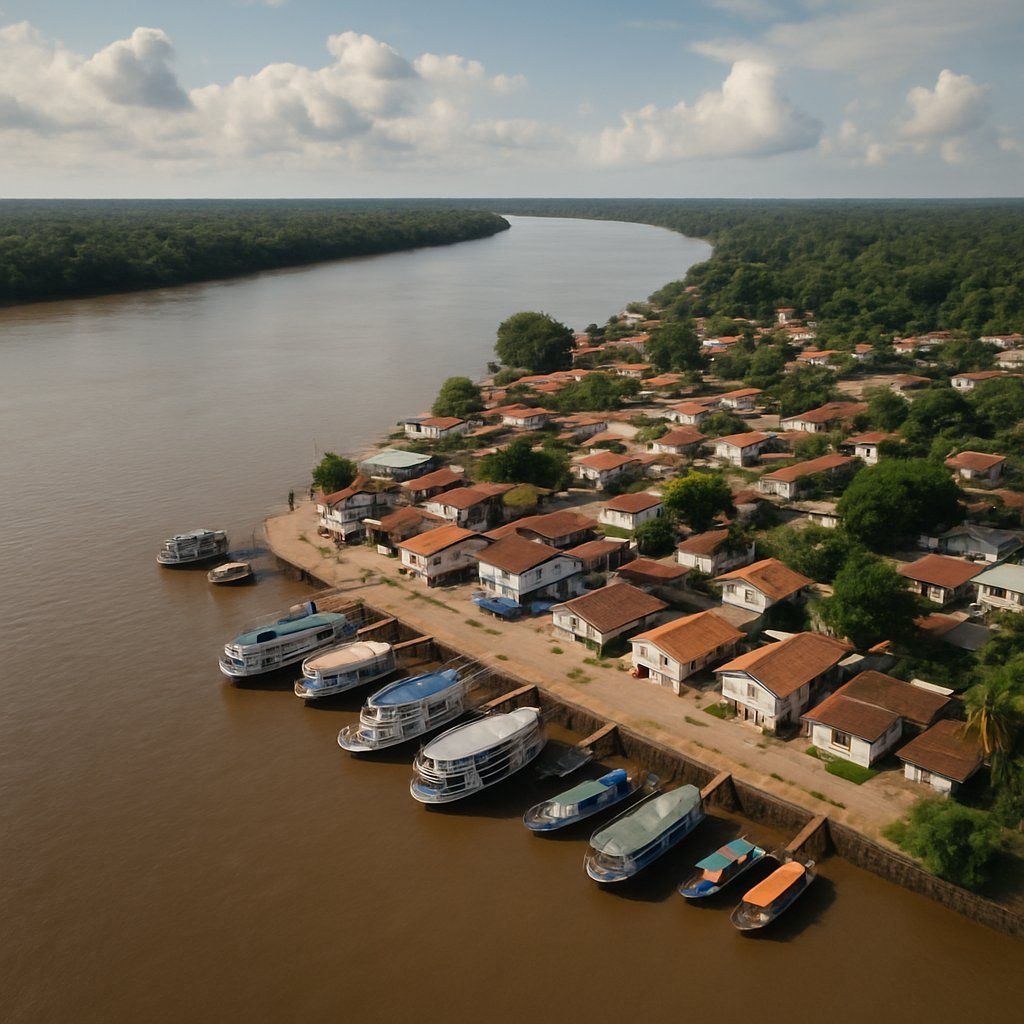 Cross The Amazon River Bar Cruise Port - overhead view of the Amazon River itinerary stop located in the South America cruising region