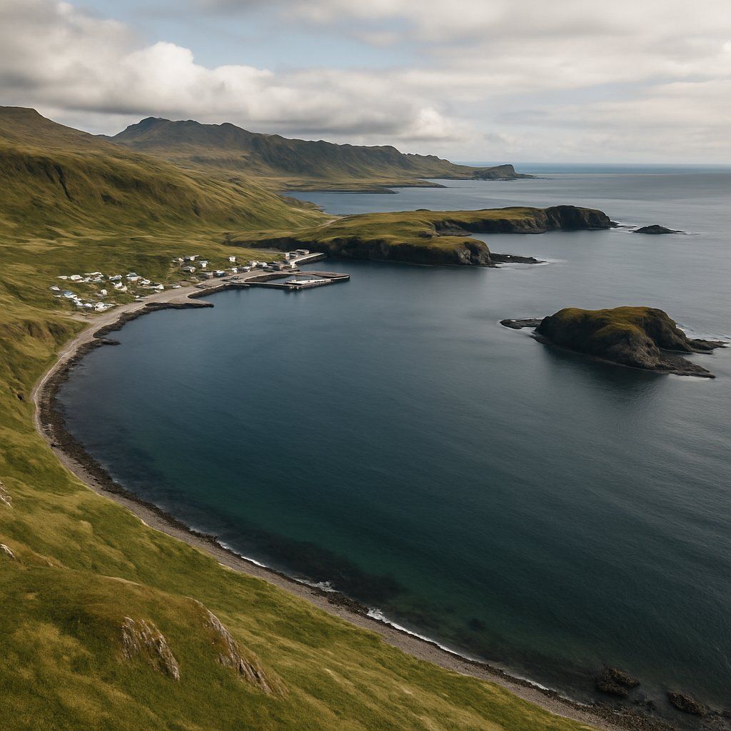 Cruise Aleutian Islands, Alaska Cruise Port - overhead view of the Aleutian Islands itinerary stop located in the Alaska cruising region