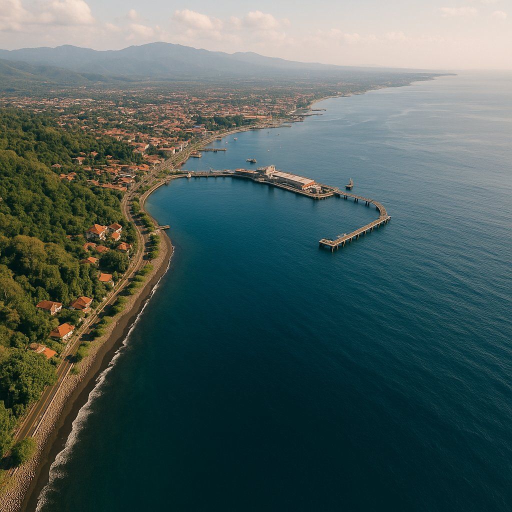 Cruise Bali Sea Cruise Port - overhead view of the Bali Sea itinerary stop located in the South Pacific cruising region