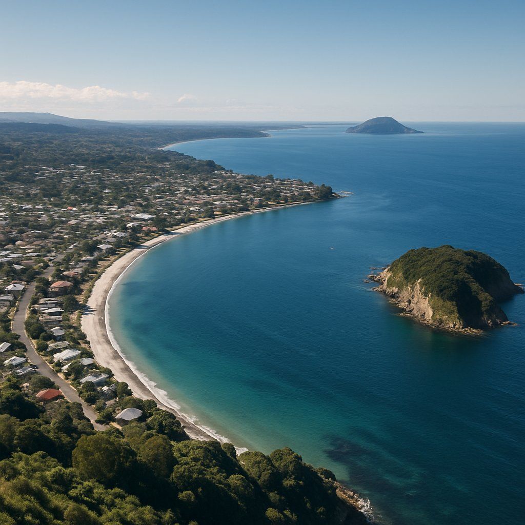 Cruise Bay Of Plenty Cruise Port - overhead view of the Bay Of Plenty itinerary stop located in the South Pacific - Australia cruising region
