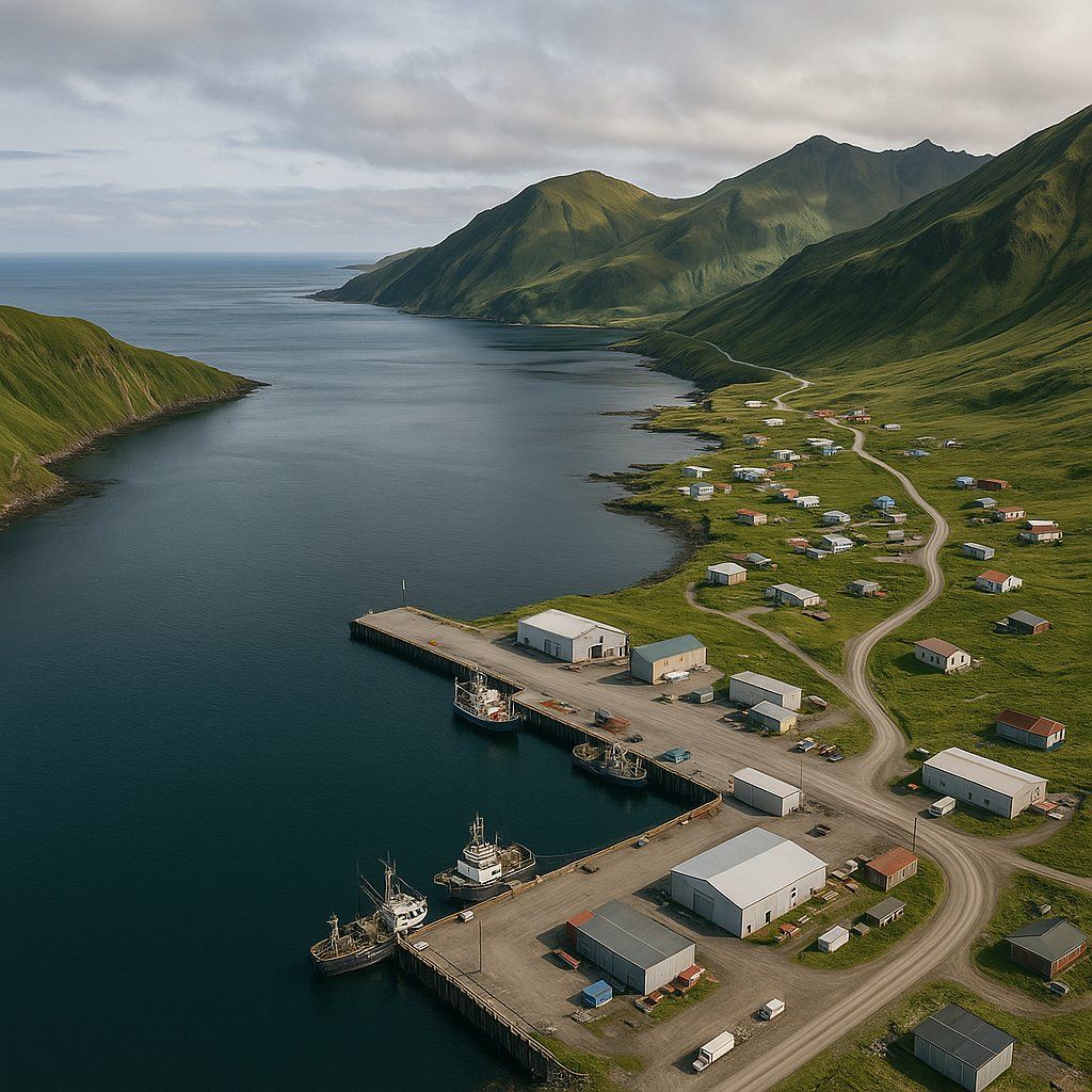 Cruise Bering Sea Cruise Port - overhead view of the Bering Sea itinerary stop located in the Alaska cruising region