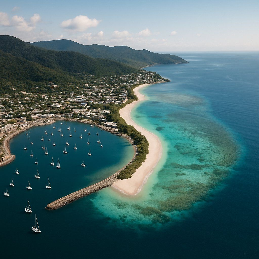 Cruise Coral Sea Cruise Port - overhead view of the Coral Sea itinerary stop located in the South Pacific - Australia cruising region