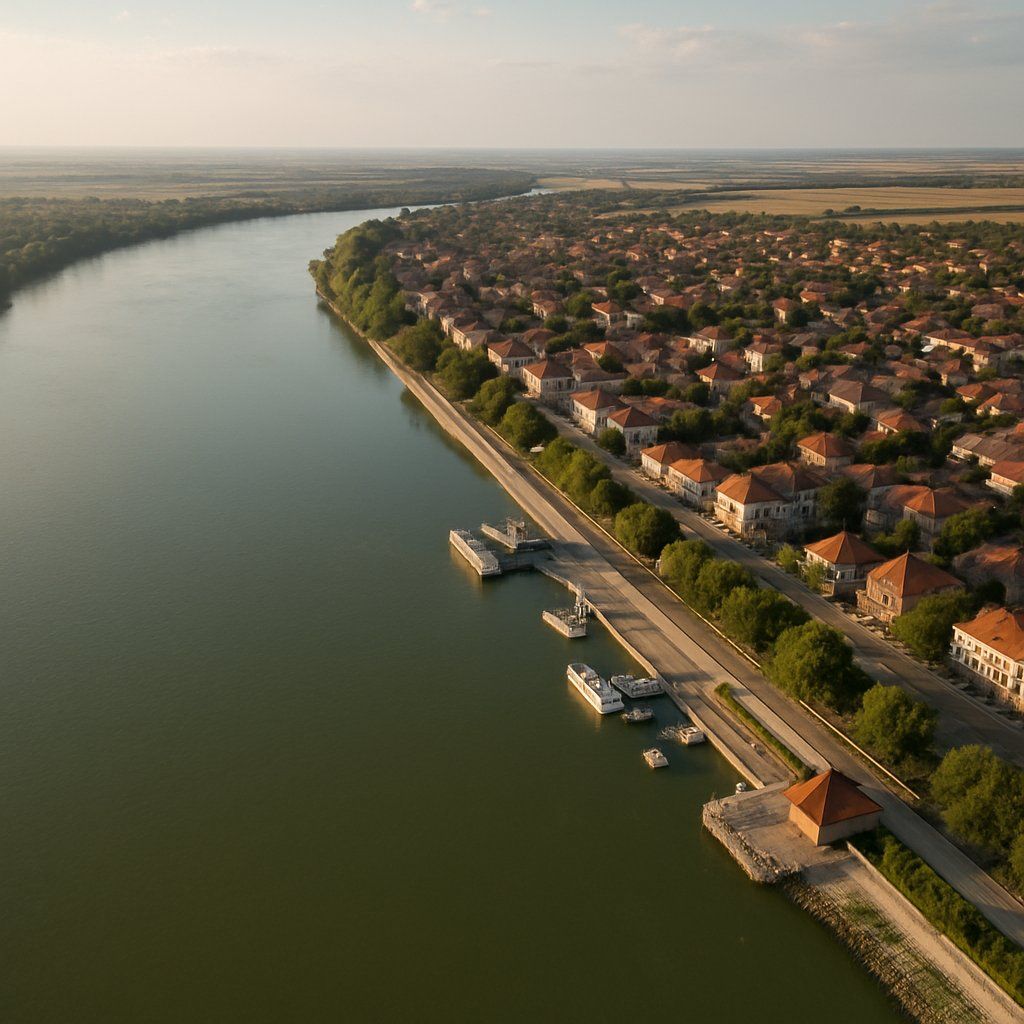 Cruise Danube River Cruise Port - overhead view of the Danube River itinerary stop located in the Europe - Eastern Europe cruising region