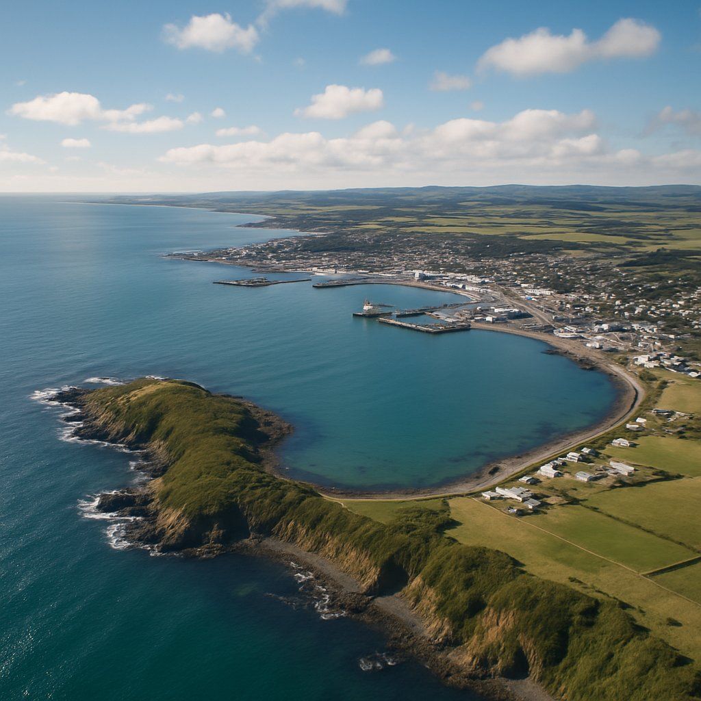 Cruise Foveaux Strait Cruise Port - overhead view of the Foveaux Strait itinerary stop located in the South Pacific - Australia cruising region