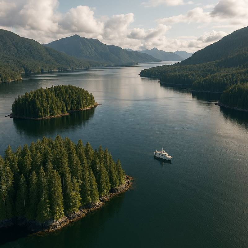 Cruise Great Bear Rainforest, British Columbia Cruise Port - overhead view of the Great Bear Rain itinerary stop located in the Canada, New England, New York cruising region