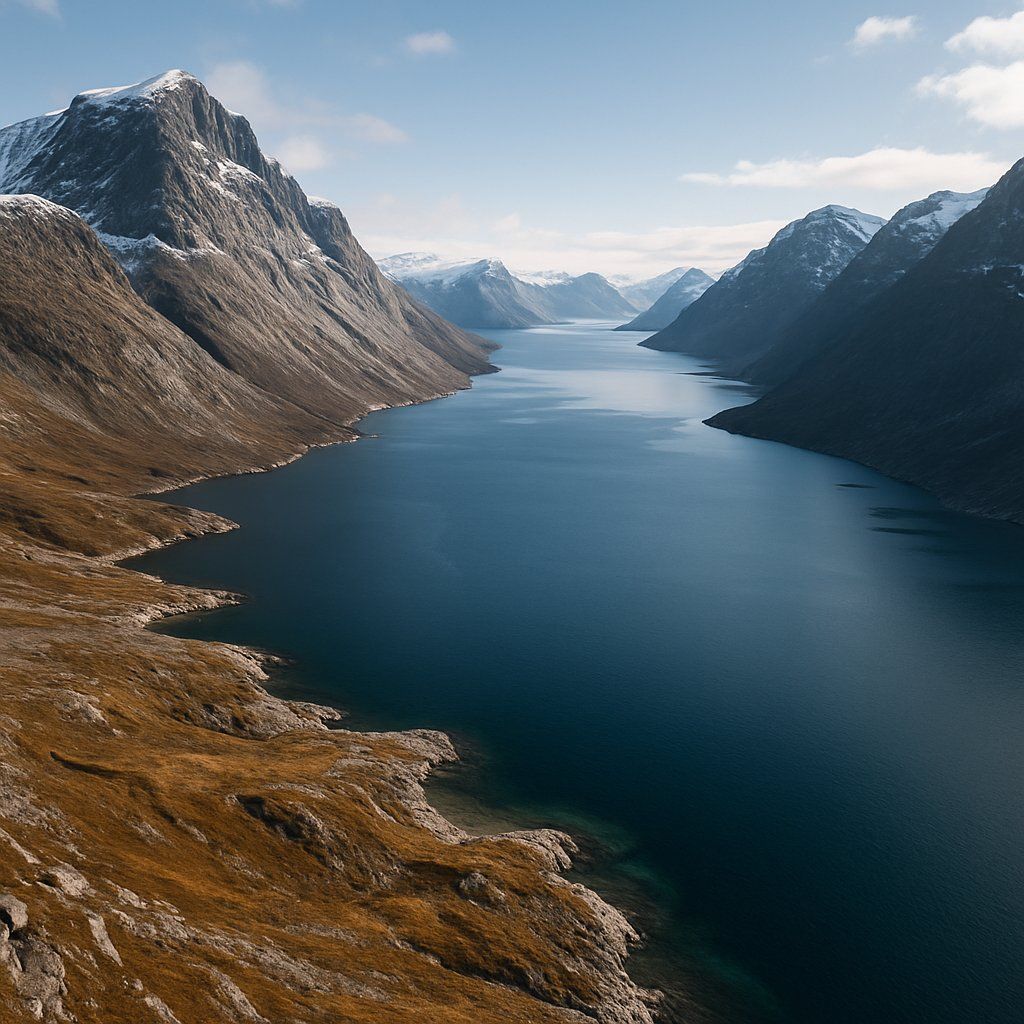 Cruise Kangerlussuatsiaq Fjord (evighedsfjorden), Greenland Cruise Port - overhead view of the Kangerlussuatsia itinerary stop located in the Polar Regions cruising region