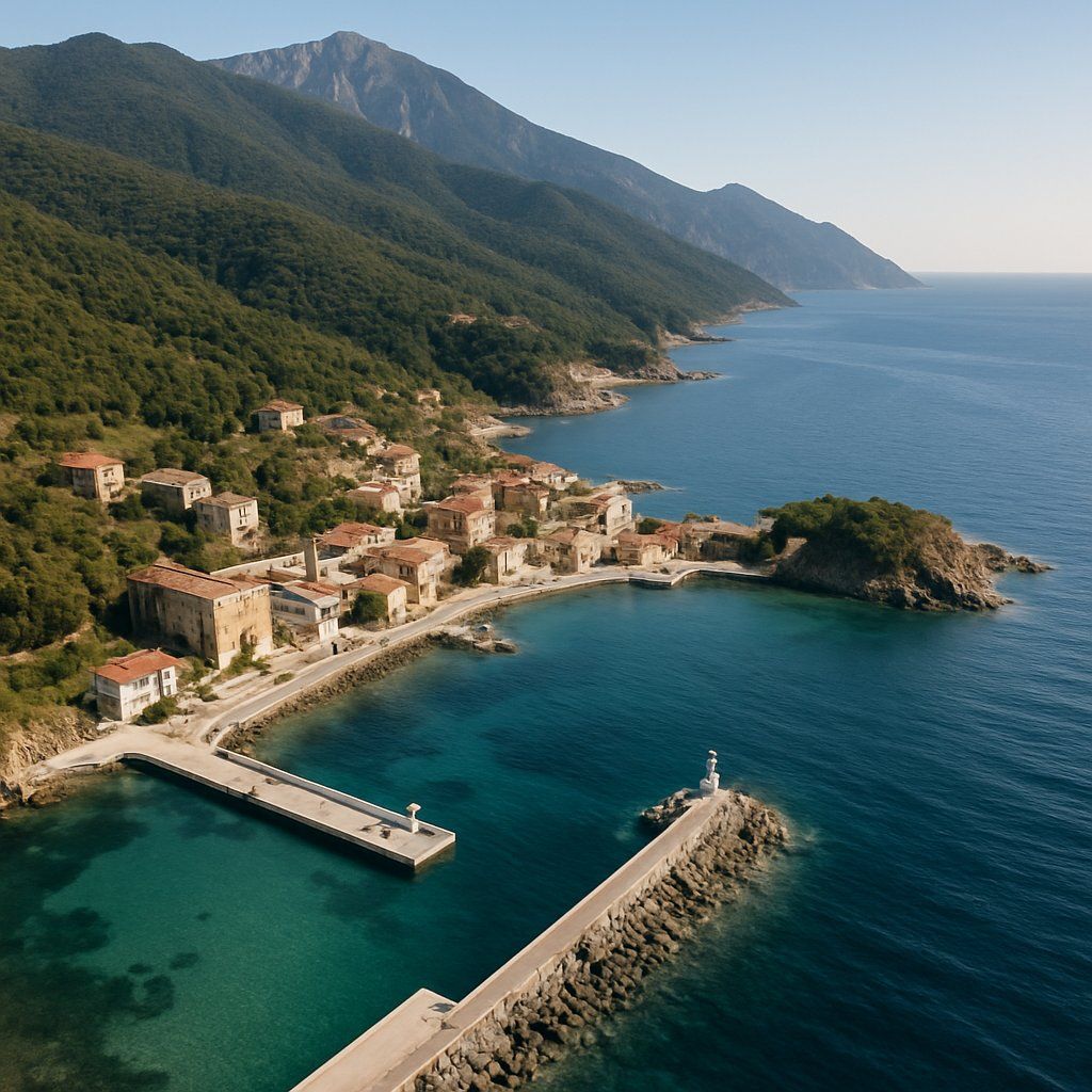 Cruise Mount Athos Cruise Port - overhead view of the Mount Athos itinerary stop located in the Europe - Eastern Europe cruising region