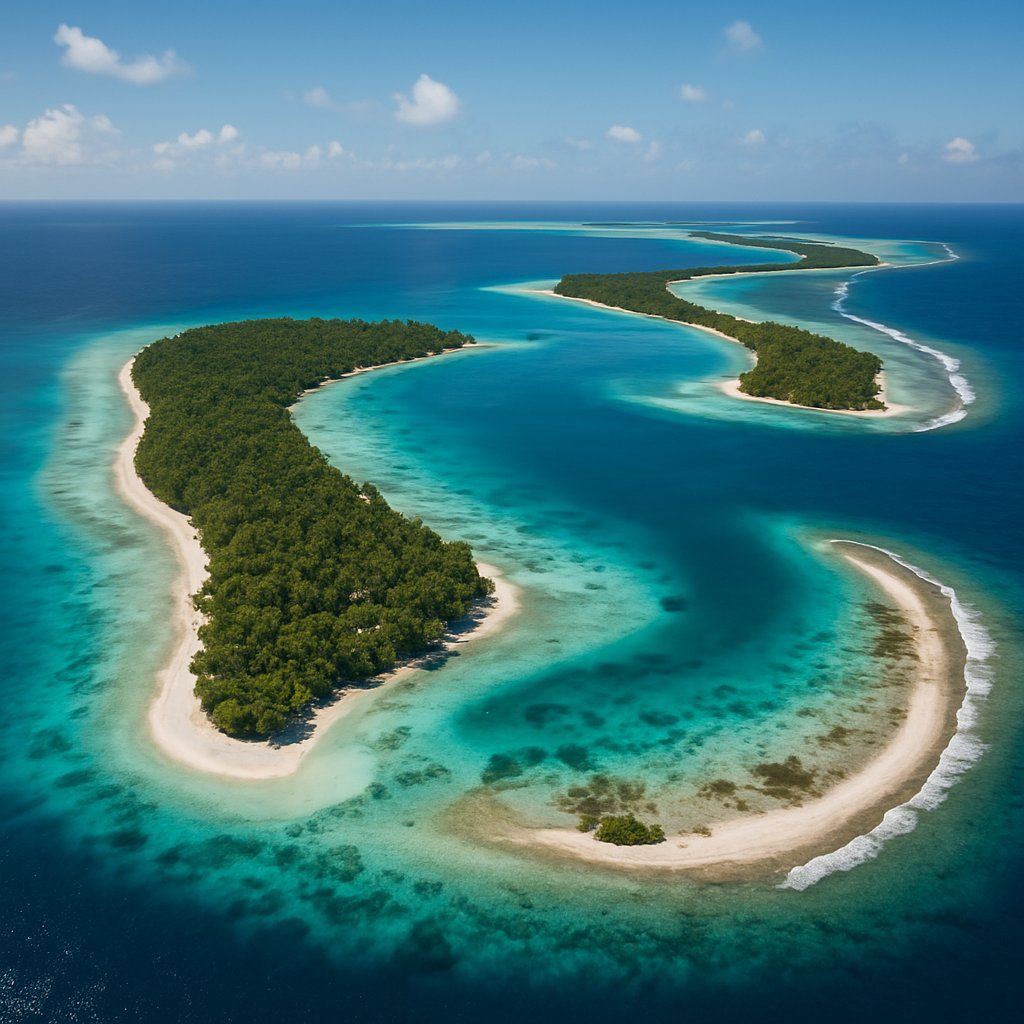 Cruise Tuamotu Atolls Cruise Port - overhead view of the Tuamotu Atolls itinerary stop located in the South Pacific cruising region