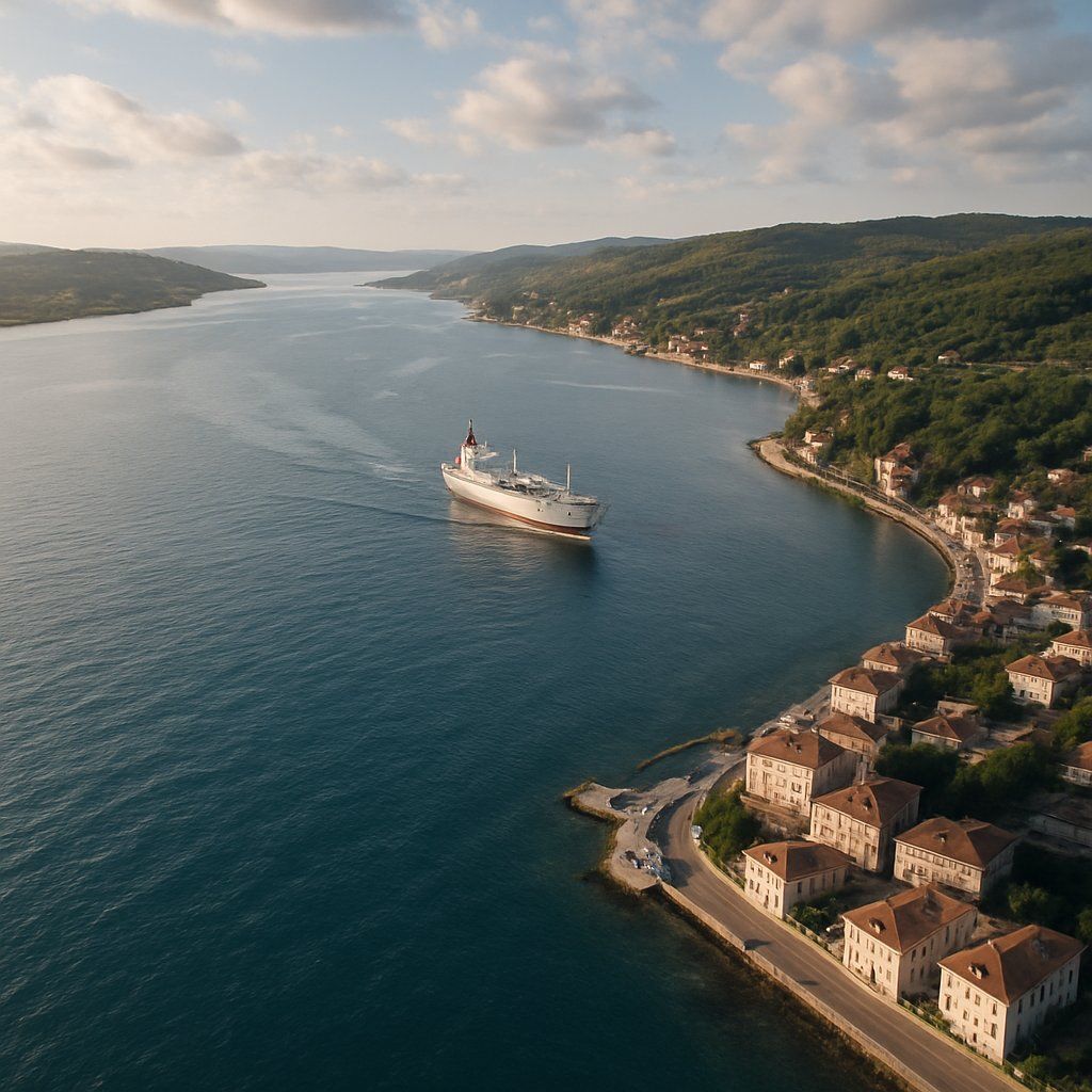 Cruising Dardanelles Bosphorus Straits Cruise Port - overhead view of the Dardanelles itinerary stop located in the Europe - Eastern Europe cruising region