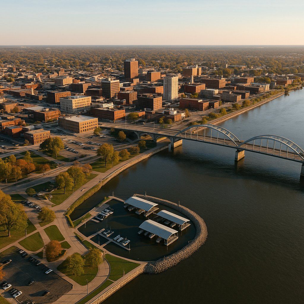 Davenport, Iowa Cruise Port - overhead view of the Davenport itinerary stop located in the River Cruises - United States cruising region