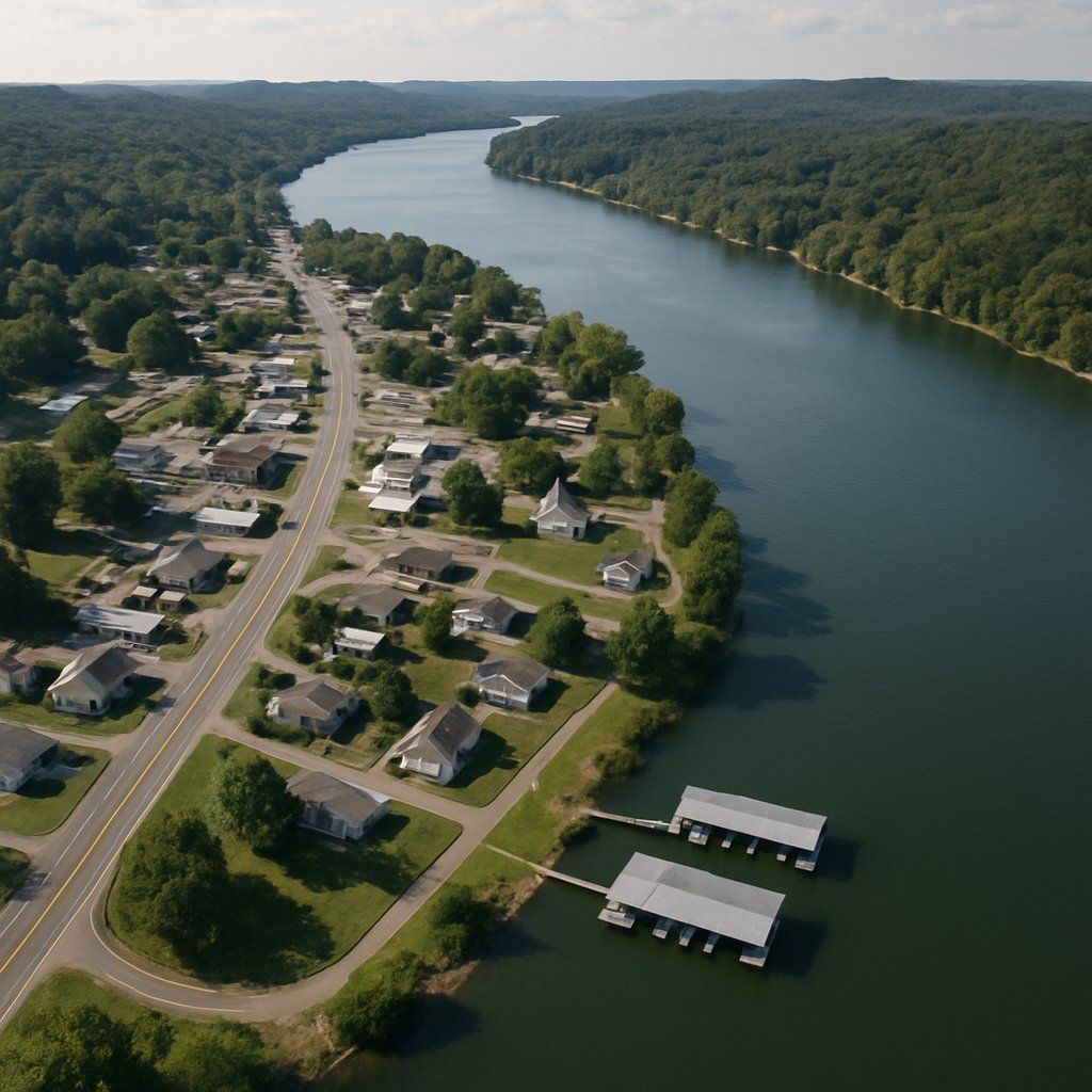 Dover, Tennessee Cruise Port - overhead view of the Dover itinerary stop located in the River Cruises - United States cruising region