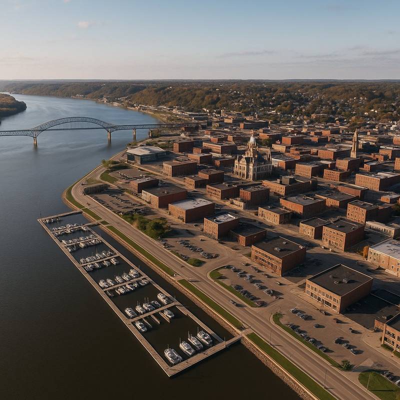 Dubuque, Iowa Cruise Port - overhead view of the Dubuque itinerary stop located in the River Cruises - United States cruising region