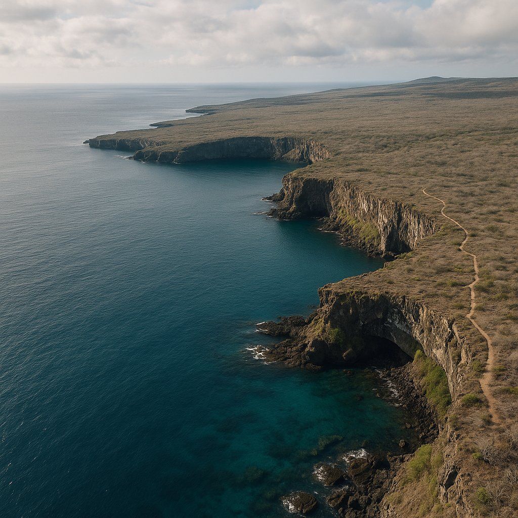 El Barranco, Genovesa, Galapagos Cruise Port - overhead view of the El Barranco itinerary stop located in the Galapagos cruising region