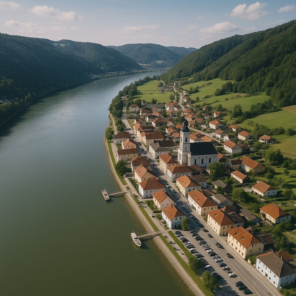Engelhartszell, Austria Cruise Port - overhead view of the Engelhartszell itinerary stop located in the Europe - Western Europe cruising region