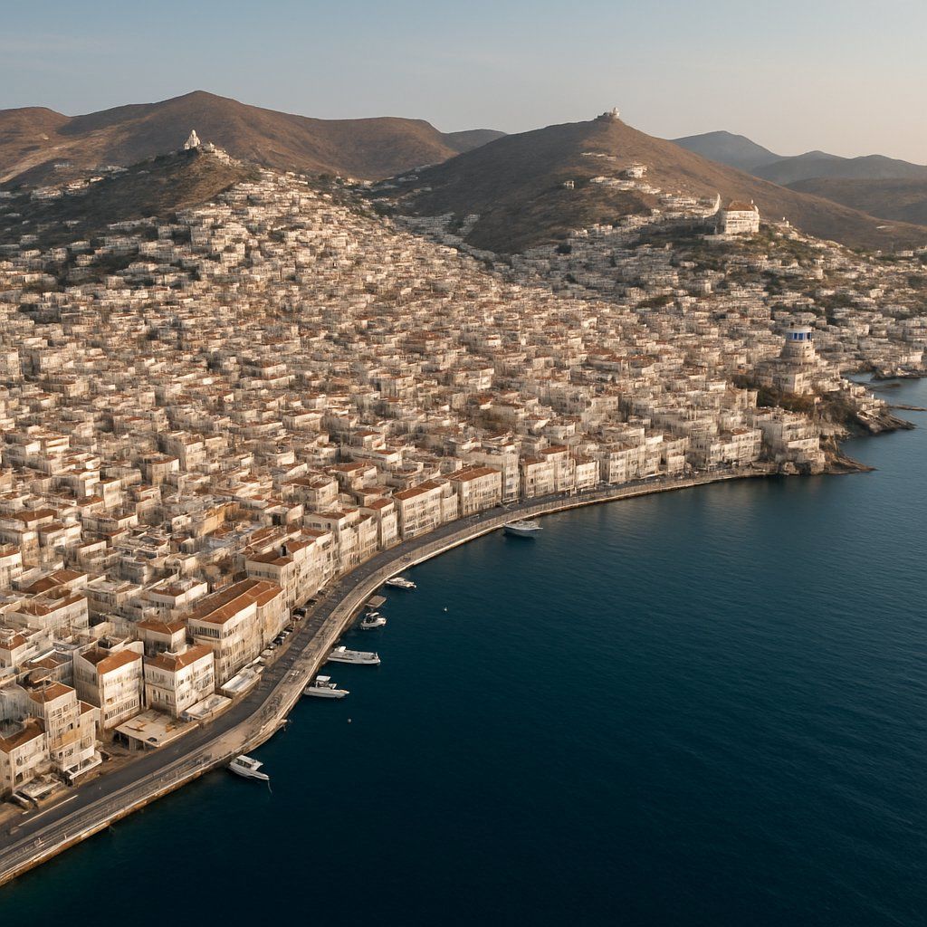 Ermoupolis, Greece Cruise Port - overhead view of the Ermoupolis itinerary stop located in the Europe - Eastern Europe cruising region