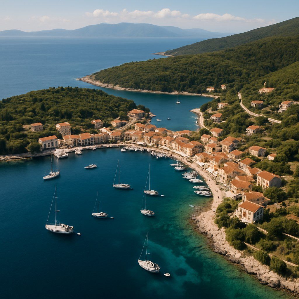 Fiskardho, Greece Cruise Port - overhead view of the Fiskardho itinerary stop located in the Europe - Eastern Europe cruising region