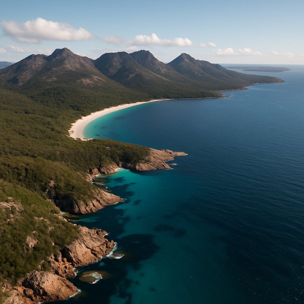 Freycinet National Park Tasmania Cruise Port - overhead view of the Freycinet Park itinerary stop located in the South Pacific - Australia cruising region