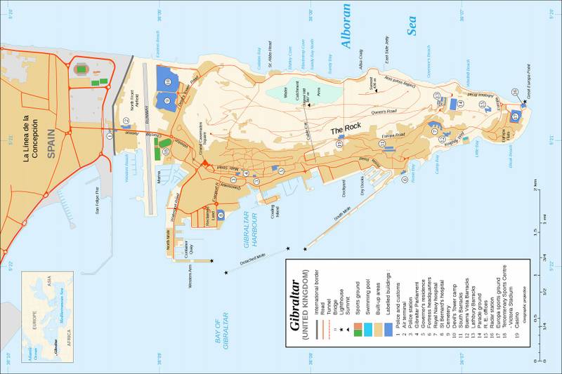 Gibraltar, U.K. Cruise Port - overhead view of the Gibraltar itinerary stop located in the Europe - Western Europe cruising region