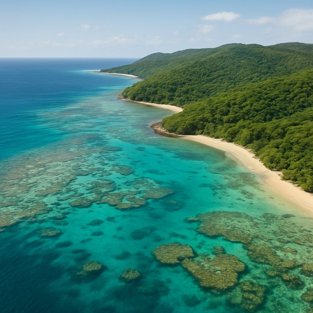 Great Barrier Reef Experience Cruise Port - overhead view of the Barrier Reef itinerary stop located in the South Pacific - Australia cruising region