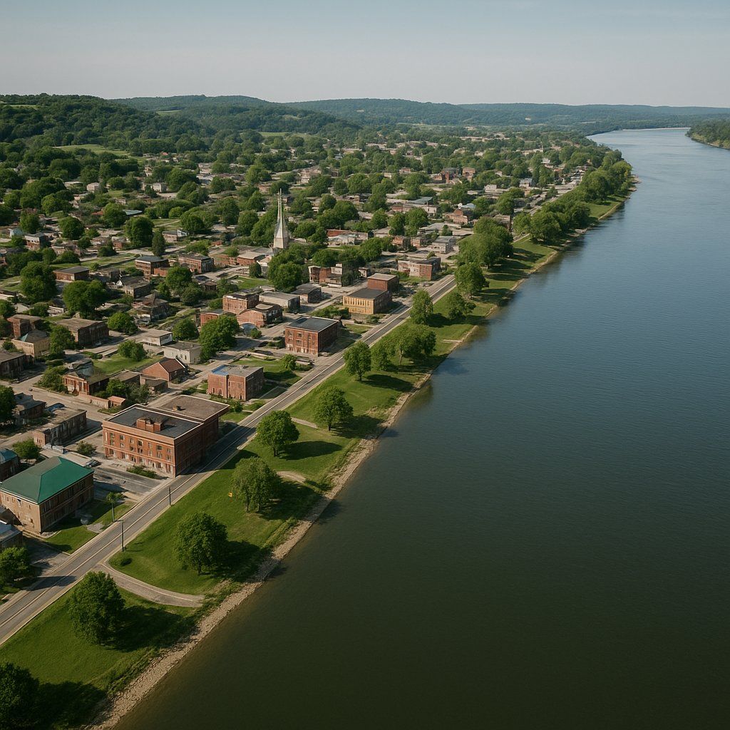 Hannibal, Missouri Cruise Port - overhead view of the Hannibal itinerary stop located in the River Cruises - United States cruising region