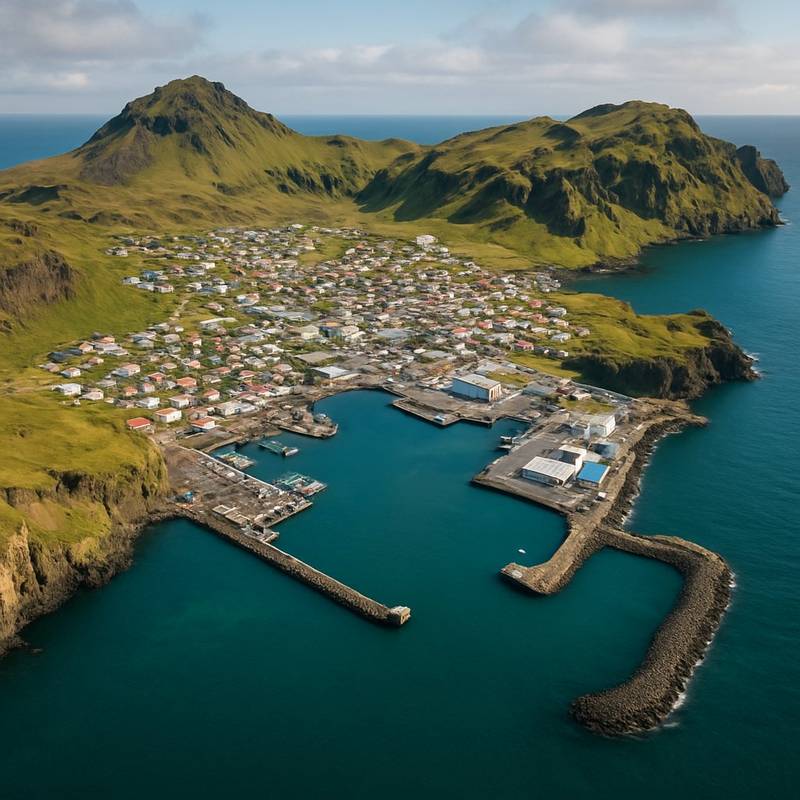 Heimaey, Westman Islands, Iceland Cruise Port - overhead view of the Heimaey itinerary stop located in the Polar Regions cruising region