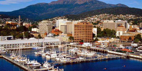 Hobart, Tasmania, Australia Cruise Port - overhead view of the Hobart itinerary stop located in the South Pacific - Australia cruising region