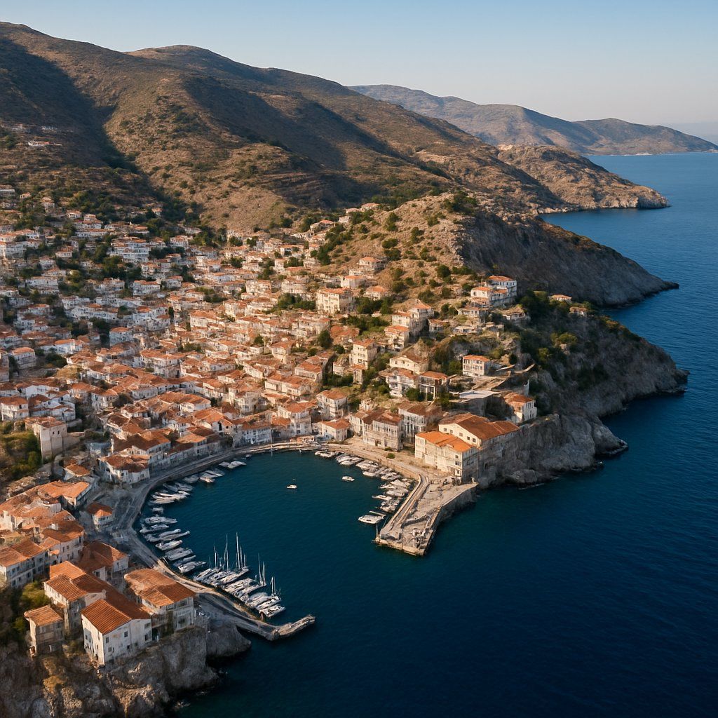 Hydra, Greece Cruise Port - overhead view of the Hydra itinerary stop located in the Europe - Eastern Europe cruising region