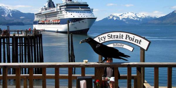 Icy Strait Point (Hoonah), Alaska Cruise Port - overhead view of the Icy Strait itinerary stop located in the Alaska cruising region