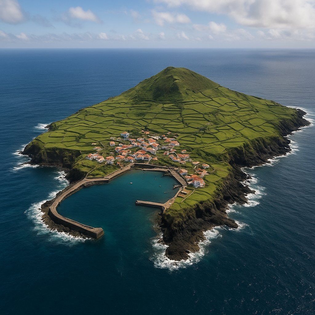 Ilha Do Corvo Azores Portugal Cruise Port - overhead view of the Ilha Do Corvo itinerary stop located in the Europe - Western Europe cruising region