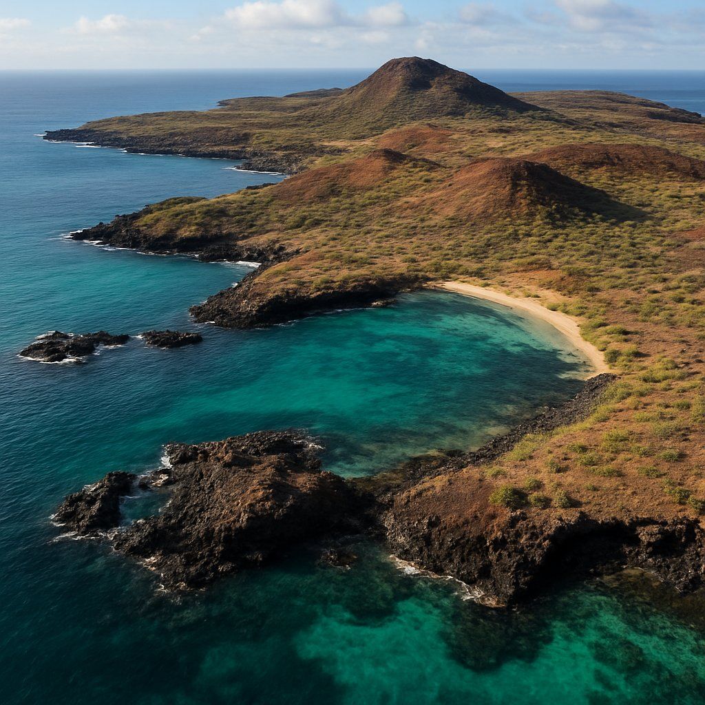 Isla Lobos, San Cristobal, Galapagos Cruise Port - overhead view of the Isla Lobos itinerary stop located in the Galapagos cruising region