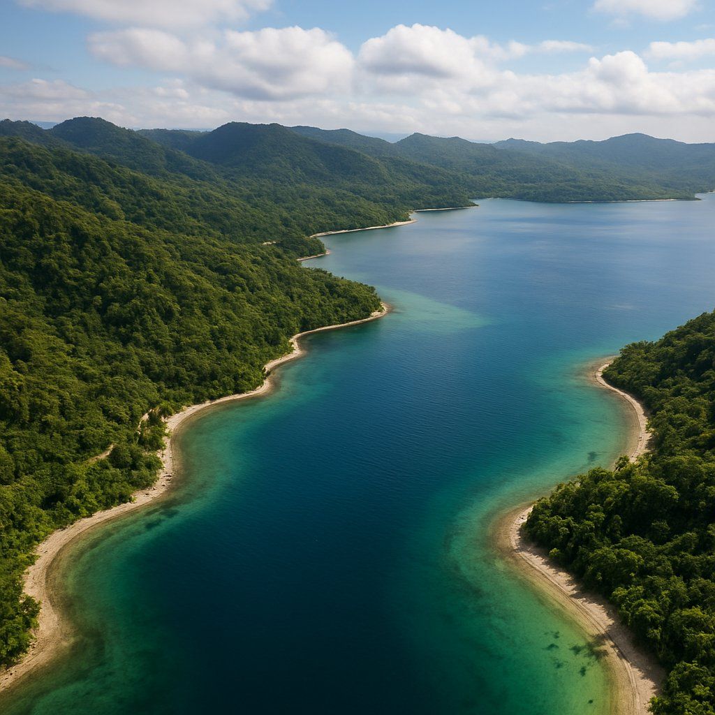 Jacquinot Bay, Papua New Guinea Cruise Port - overhead view of the Jacquinot Bay itinerary stop located in the South Pacific - Australia cruising region