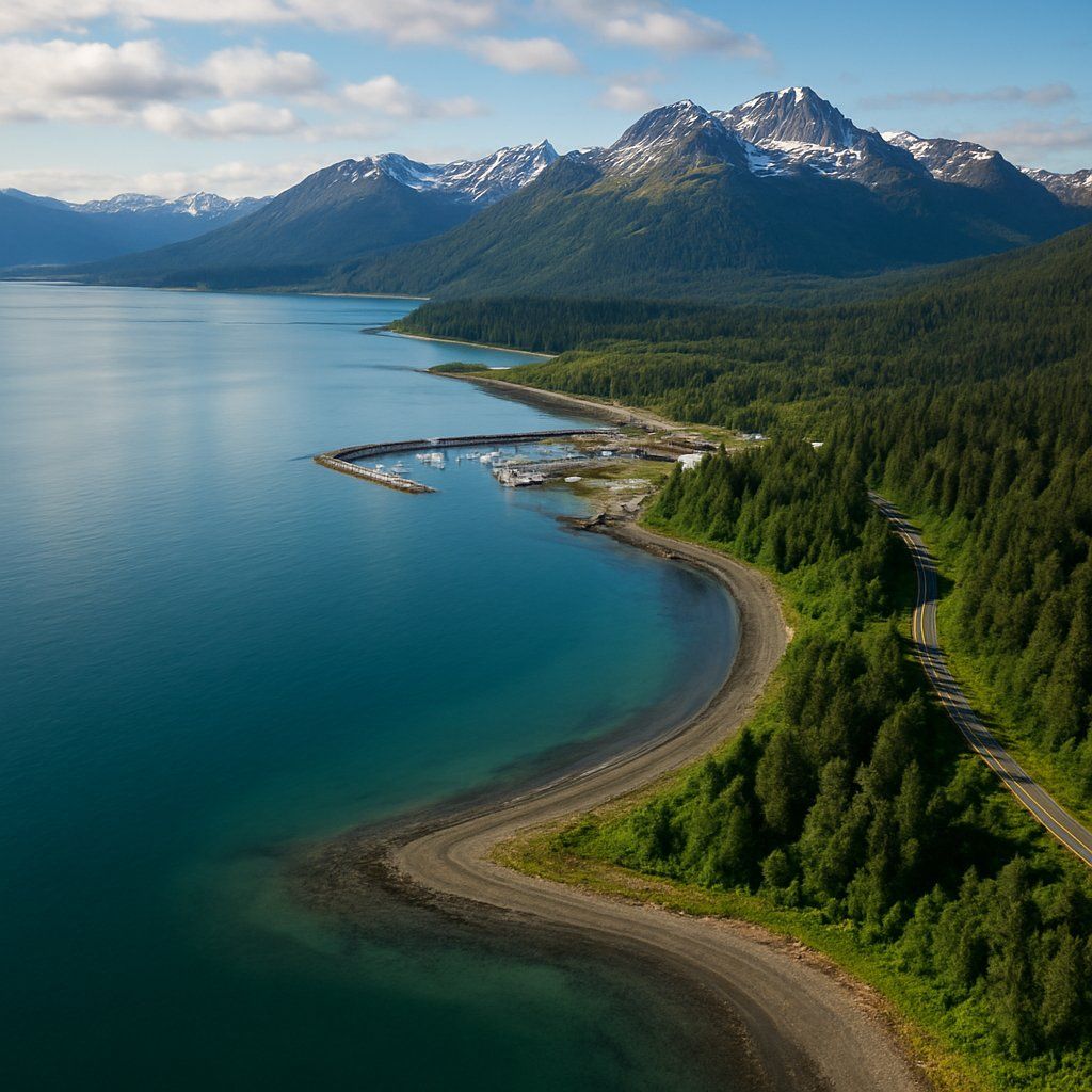 Kenai Penninsula Cruise Port - overhead view of the Kenai Penninsula itinerary stop located in the Alaska cruising region