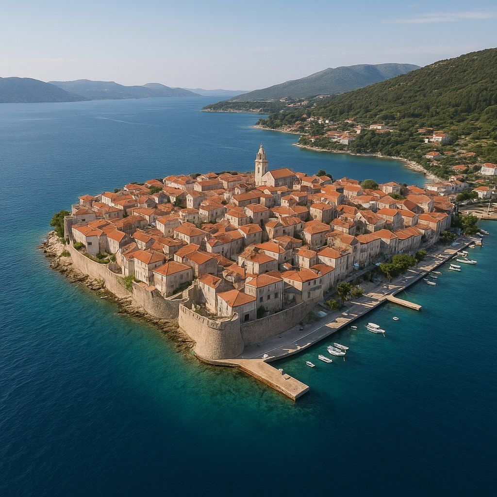 Korcula Cruise Port - overhead view of the Korcula itinerary stop located in the Europe - Eastern Europe cruising region