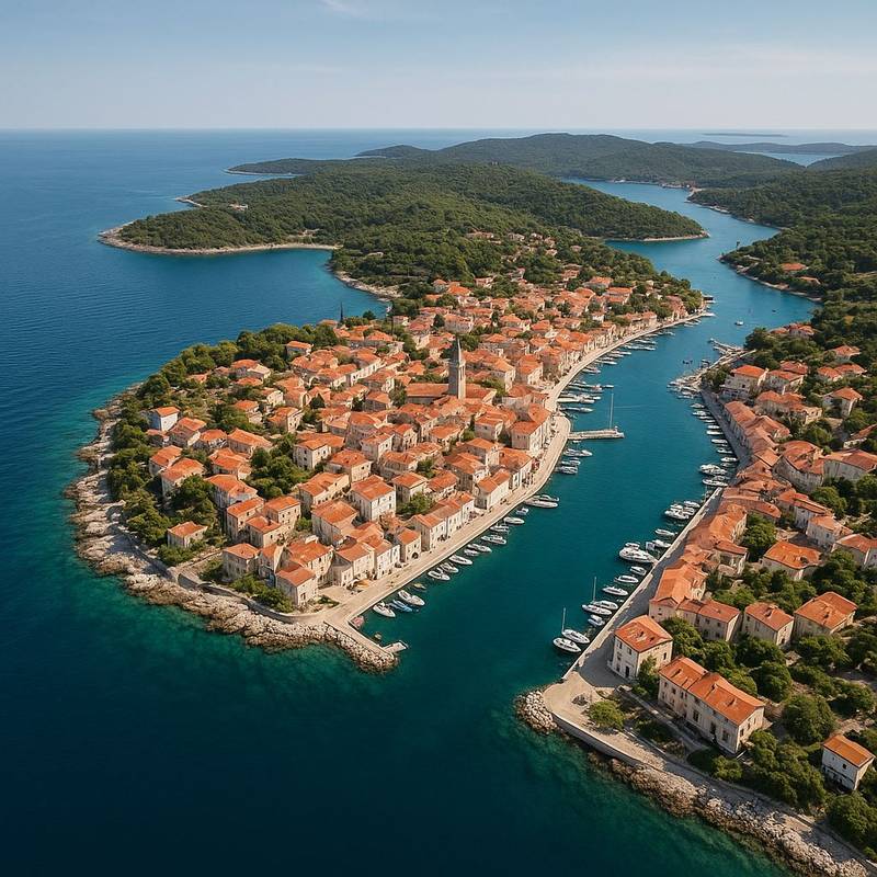 Losinj Island, Croatia Cruise Port - overhead view of the Losinj Island itinerary stop located in the Europe - Mediterranean cruising region